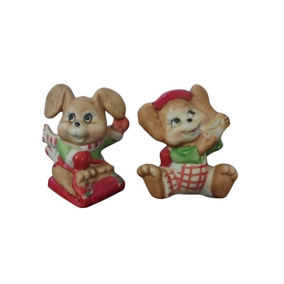 Vintage UCGC Christmas Holiday Dog Figurines Porcelain Made In Taiwan 3" - Picture 1 of 6